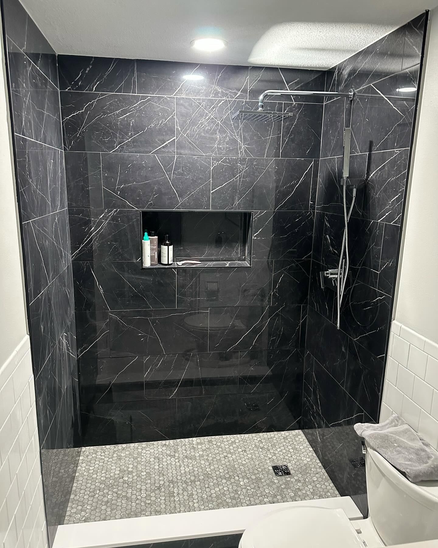 Completed bathroom remodel by Farley Construction